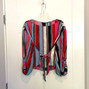 Zara Wide Neck Barbie Pink Striped Blouse With Open Sleeves